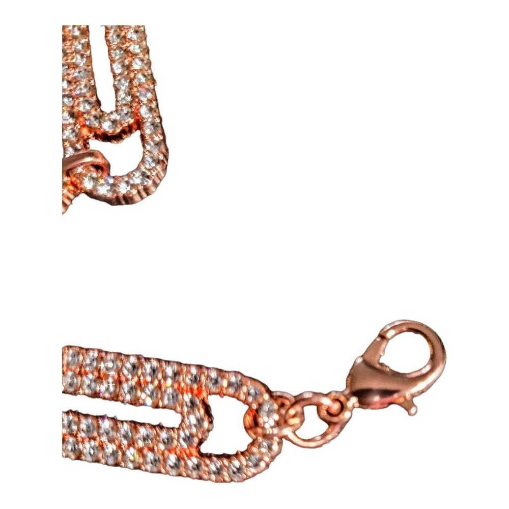 Paperclip Bracelet Austrian Crystals 7- 9" RoseTone  Mother's Day Gift JY-26bc - Picture 3 of 4